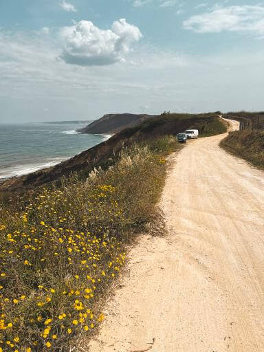 Bikepacking Portugal — clifftop gravel road to Nazaré